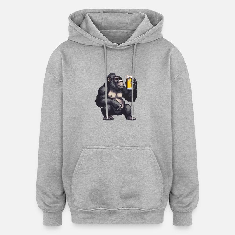 Gorilla Pixel Bier - Oversized Unisex Hoodie - Grau meliert