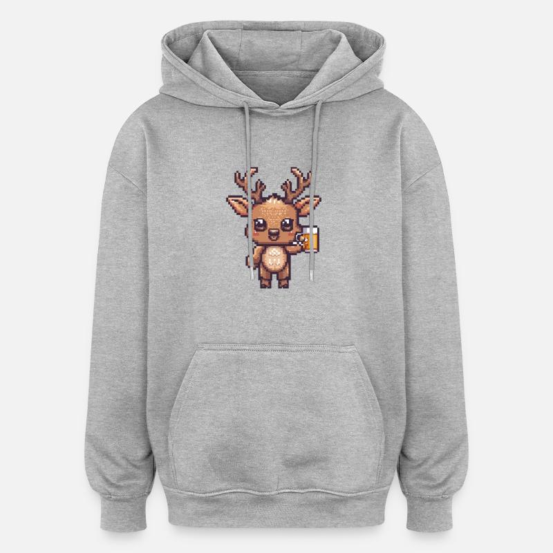 Bière Hirsch Pixel - Sweat à capuche oversize unisexe - gris chiné