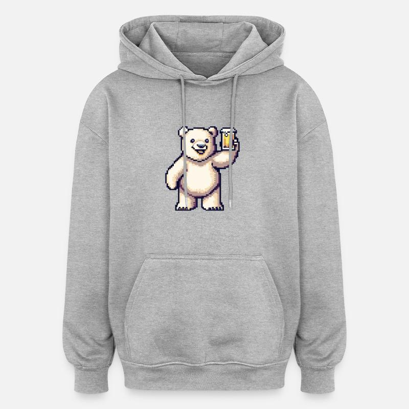 Bière Polar Bear Pixel - Sweat à capuche oversize unisexe - gris chiné