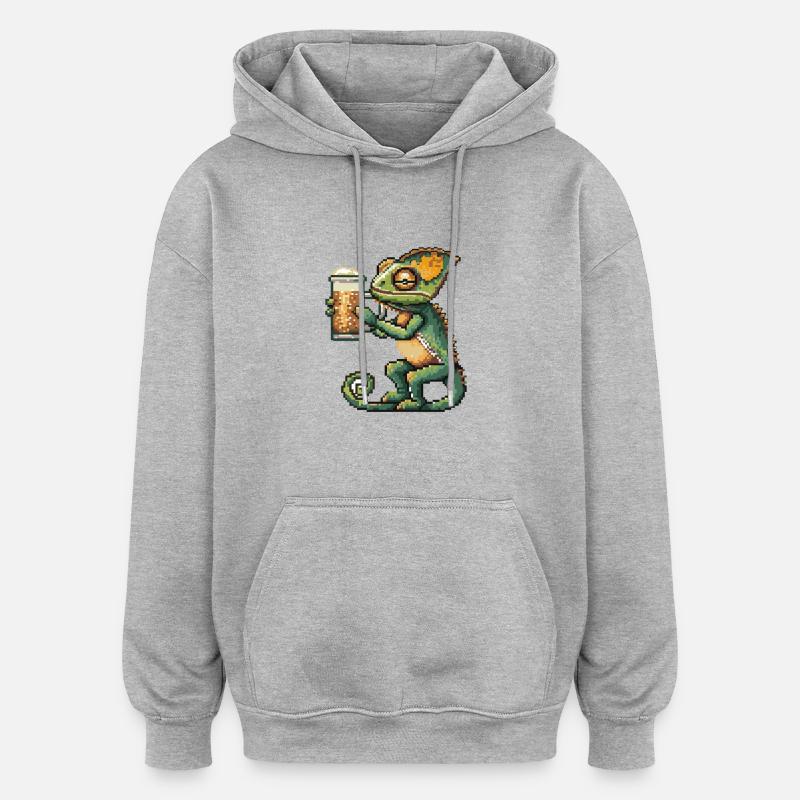 Chameleon Pixel Bier - Oversized Unisex Hoodie - Grau meliert