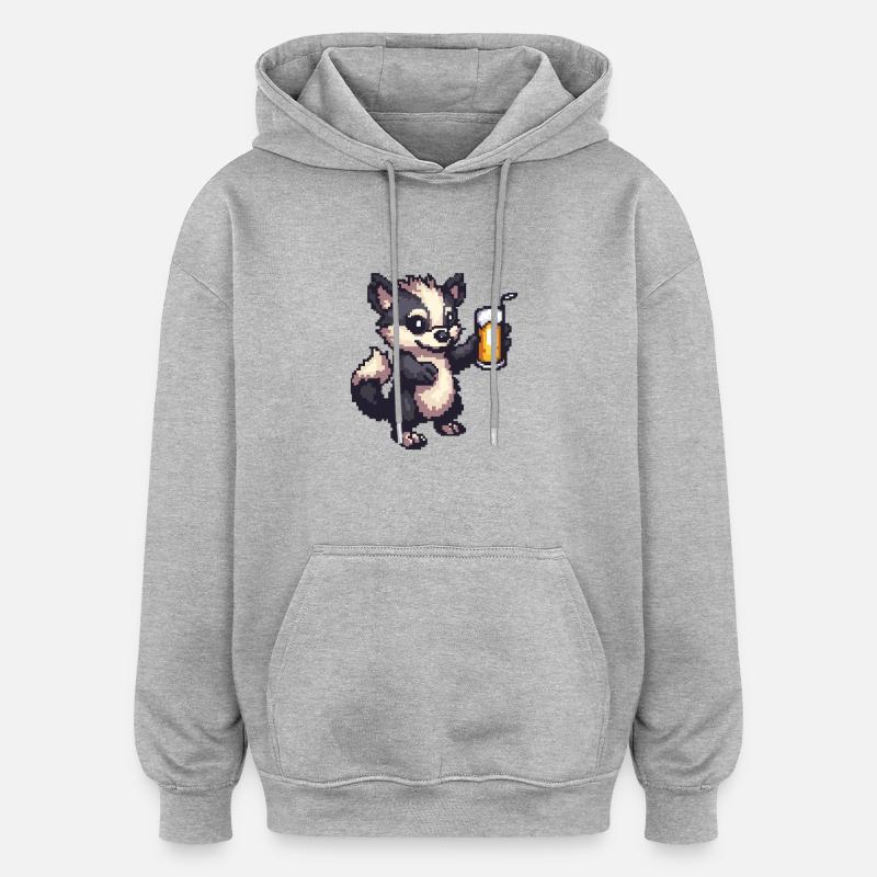 Stinktier Pixel Bier - Oversized Unisex Hoodie - Grau meliert
