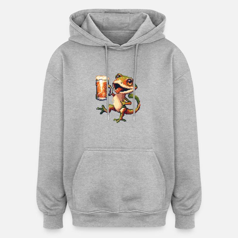 Bière Lizard Pixel - Sweat à capuche oversize unisexe - gris chiné