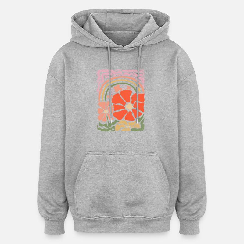 Blumen Regenbogen Statement Retro Stil - Oversized Unisex Hoodie - Grau meliert