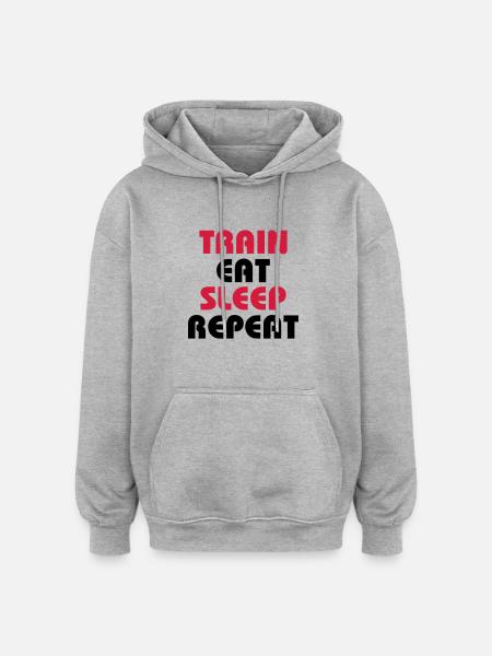 Train Eat Sleep Repeat - Oversized Unisex Hoodie - Grau meliert