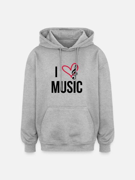 I Love Music - Oversized Unisex Hoodie - heather grey
