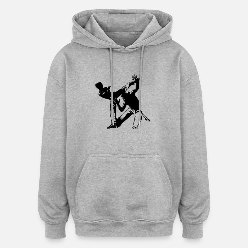 Capoeira Duo (b) - Sweat à capuche oversize unisexe - gris chiné