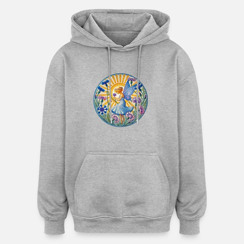 Fée bleuet bleu - Sweat à capuche oversize unisexe - gris chiné
