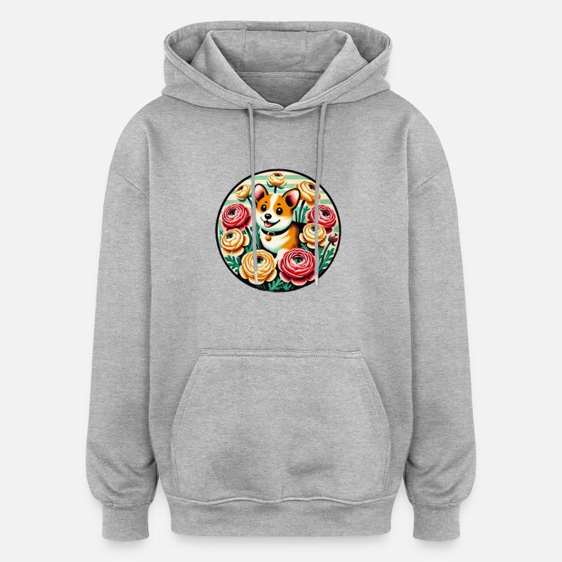 Corgi mignon - Sweat à capuche oversize unisexe - gris chiné