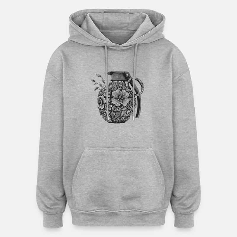 Blumen Granate - Oversized Unisex Hoodie - Grau meliert