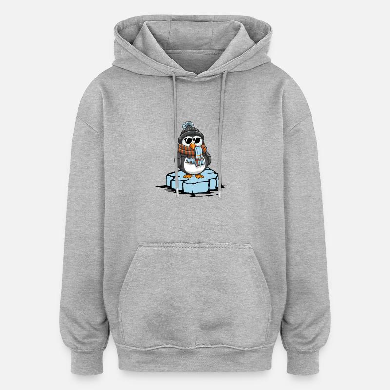 Pingouin Bande Dessinée Hiver - Sweat à capuche oversize unisexe - gris chiné