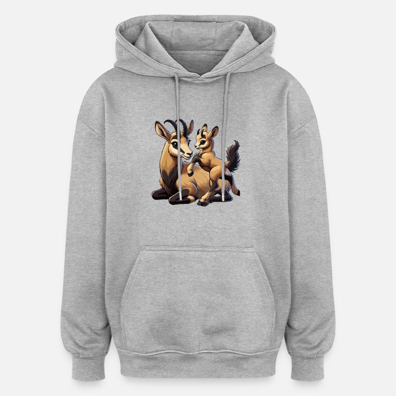 Ädelstenar klättrande get leker med unga - Oversized luvtröja unisex - gråmelerad