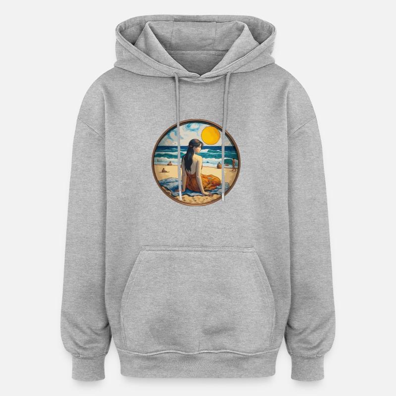 Fille sur la plage - Sweat à capuche oversize unisexe - gris chiné