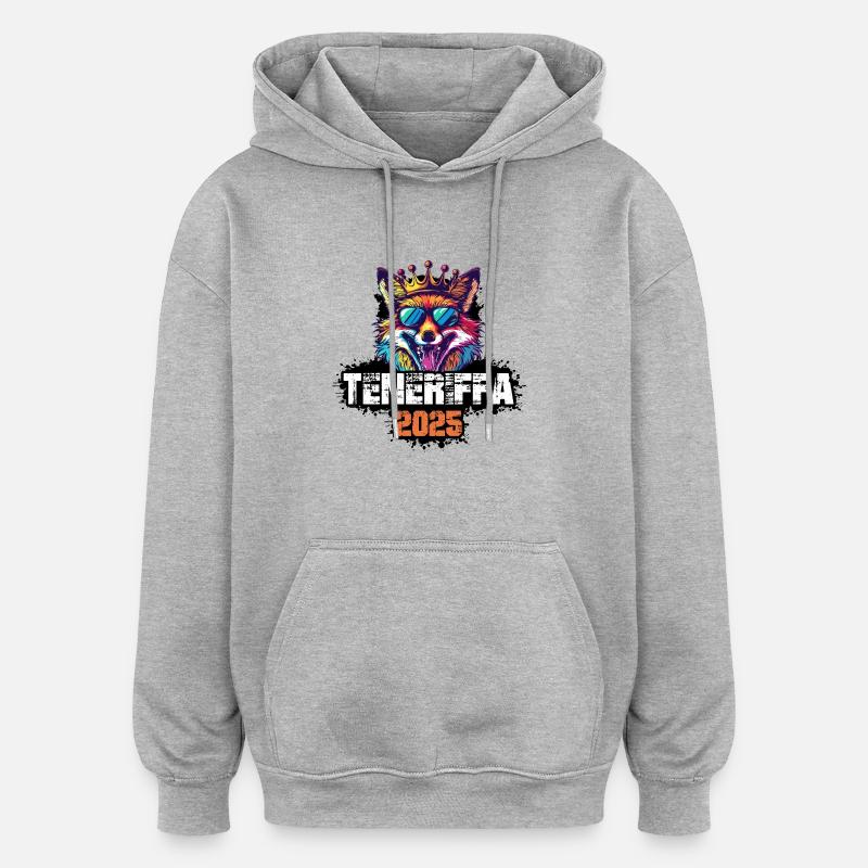 Tenerife 2025 Vacances Renard - Sweat à capuche oversize unisexe - gris chiné