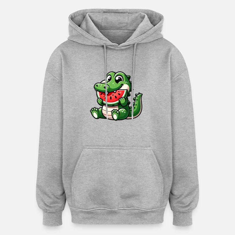 Crocodile avec pastèque fruité mignon - Sweat à capuche oversize unisexe - gris chiné