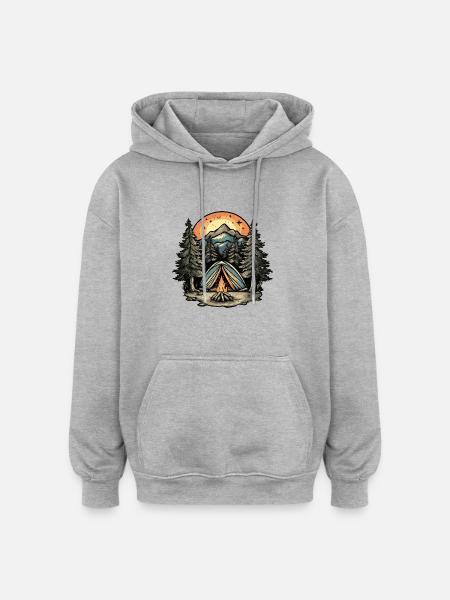 Camping Zelt - Oversized Unisex Hoodie - Grau meliert