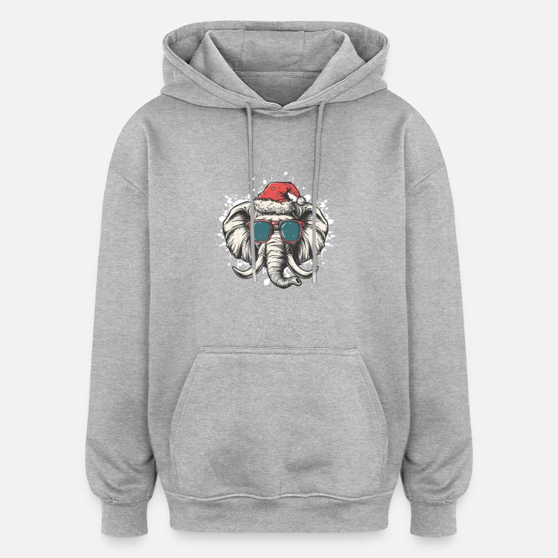 Éléphant Noël Drôle - Sweat à capuche oversize unisexe - gris chiné