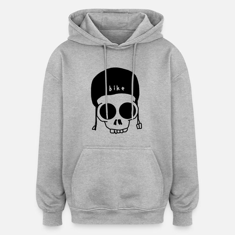 biker skull - Sweat à capuche oversize unisexe - gris chiné