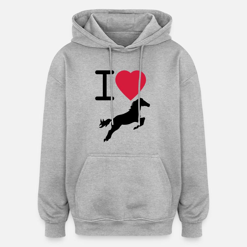 J'aime les chevaux - Sweat à capuche oversize unisexe - gris chiné