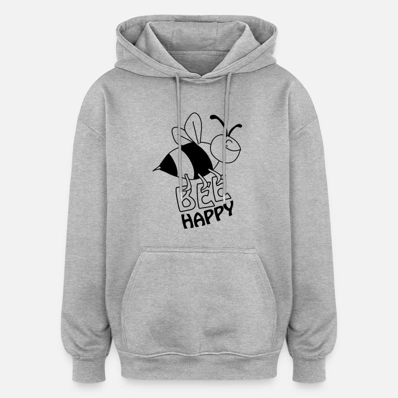 Bee Happy - Sweat à capuche oversize unisexe - gris chiné