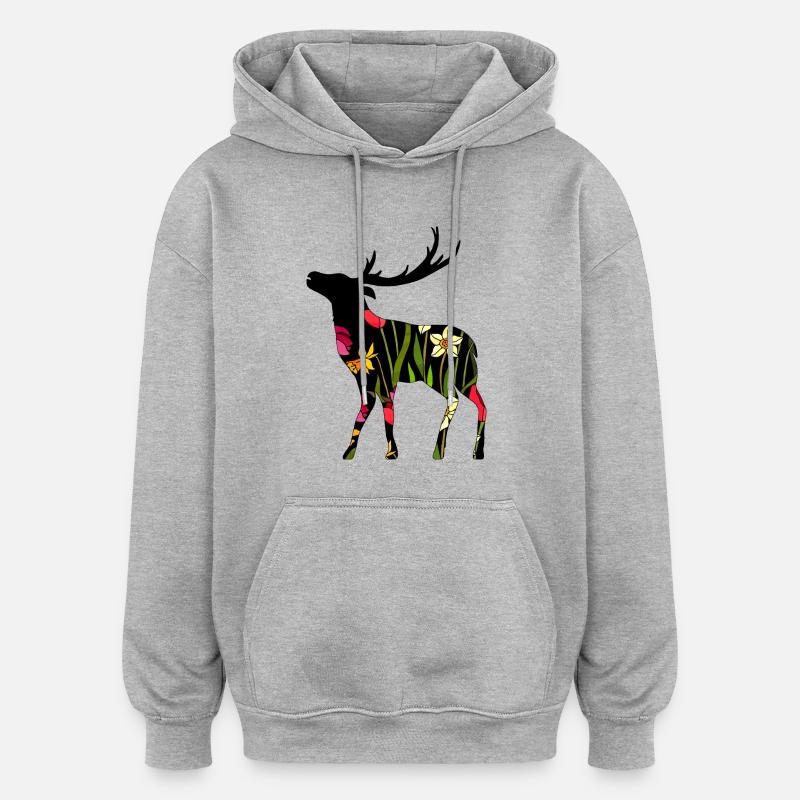 Hirsch - Oversized Unisex Hoodie - Grau meliert