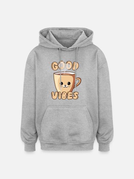 Cute Cat Cup - Oversized Unisex Hoodie - Grau meliert