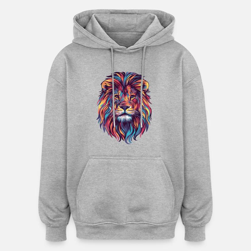 Löwe Bunt - Oversized Unisex Hoodie - Grau meliert