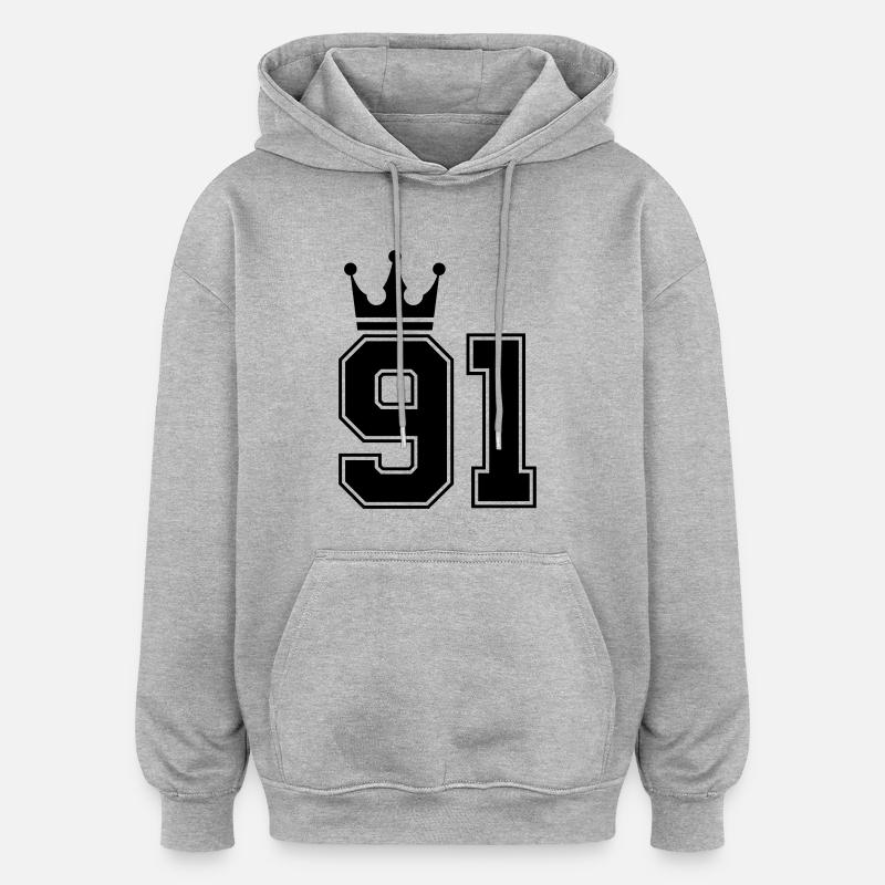 91 Couronnes - Sweat à capuche oversize unisexe - gris chiné