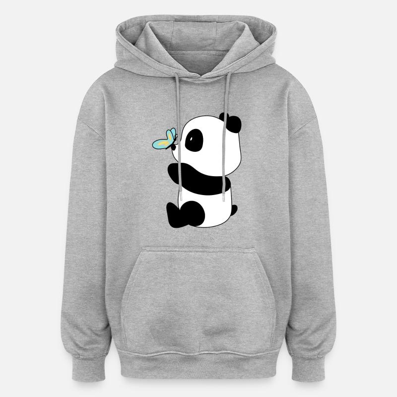 Panda et papillon – Rencontre douce - Sweat à capuche oversize unisexe - gris chiné