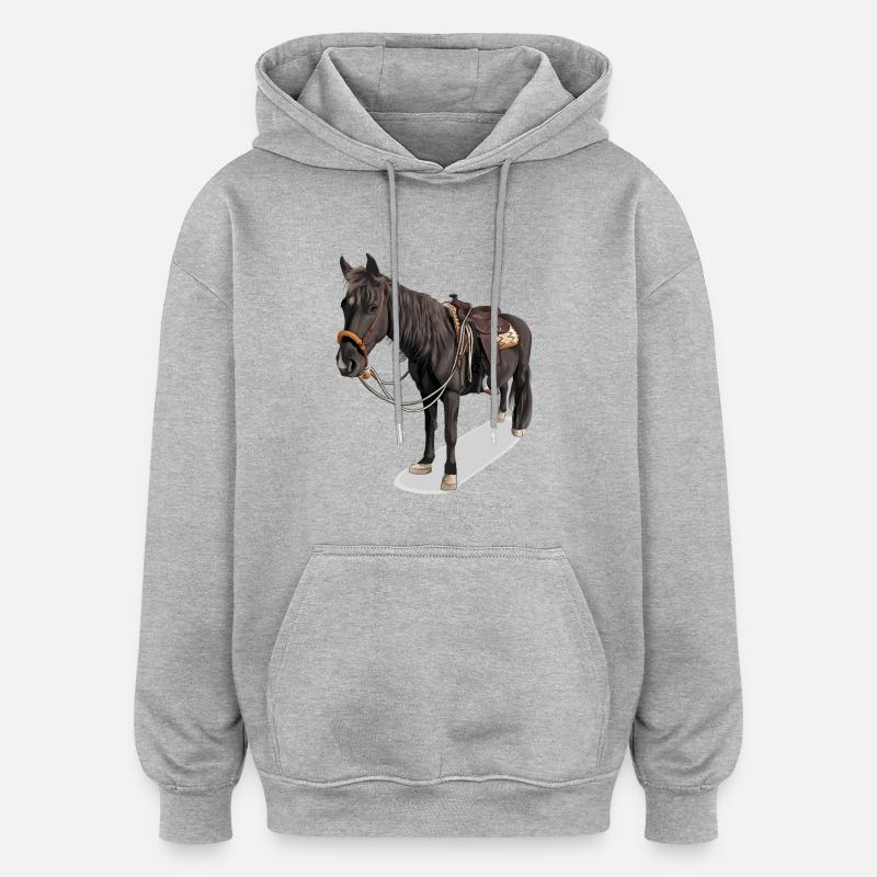 Cheval // Illustration - Sweat à capuche oversize unisexe - gris chiné