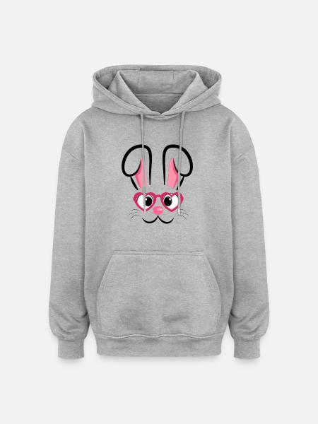 Hasengesicht mit Herzchenbrille - Oversized Unisex Hoodie - Grau meliert