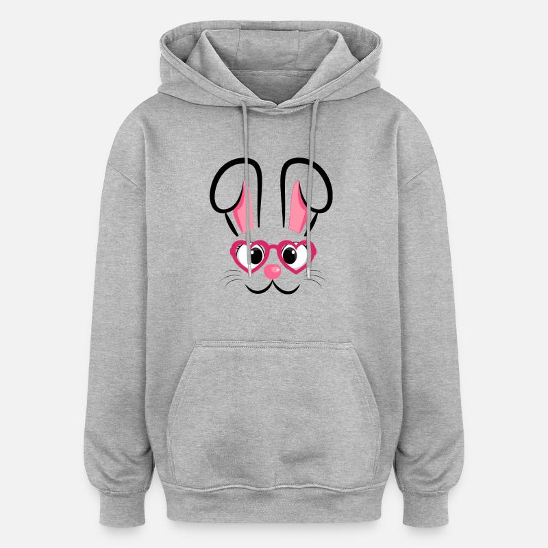 Hasengesicht mit Herzchenbrille - Oversized Unisex Hoodie - Grau meliert