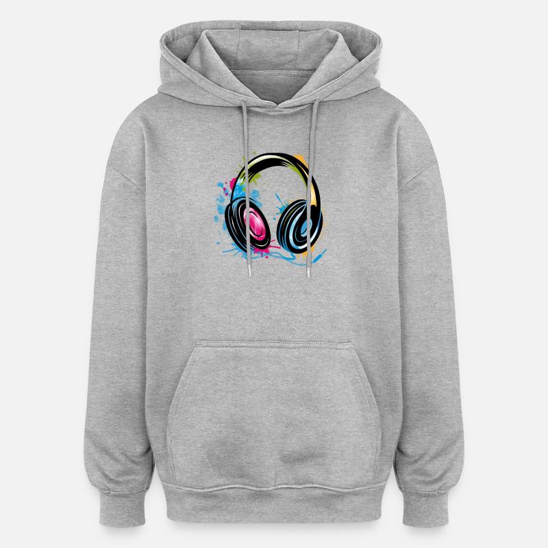 bunter Graffiti Kopfhörer - Oversized Unisex Hoodie - Grau meliert