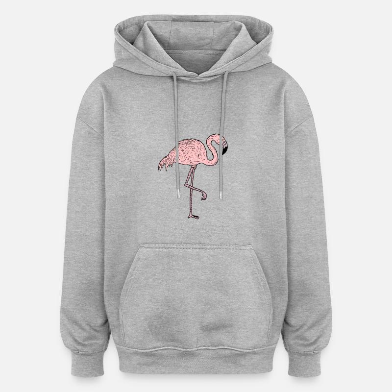 Flamingo - Comic Style - Sweat à capuche oversize unisexe - gris chiné