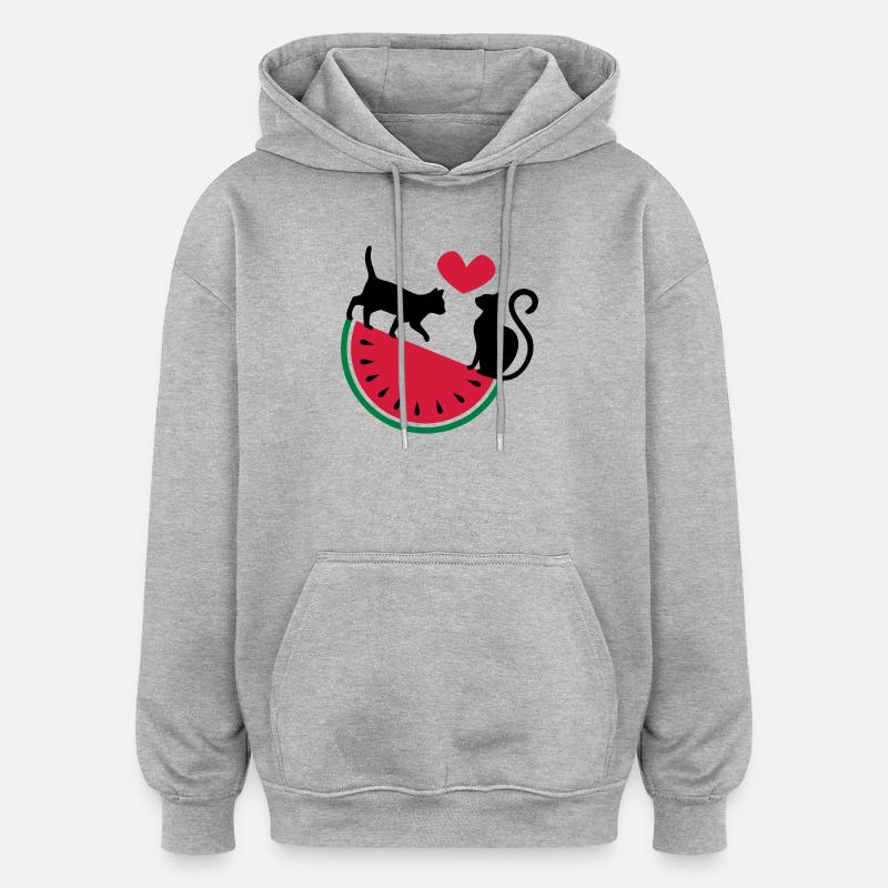 Melon Cat Love - Oversized Unisex Hoodie - heather grey