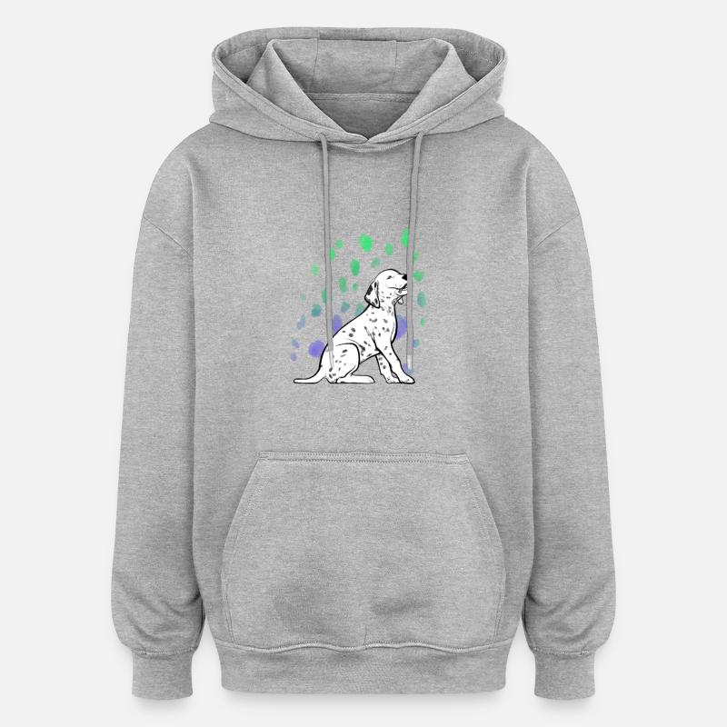 Chiot dalmatien - Sweat à capuche oversize unisexe - gris chiné