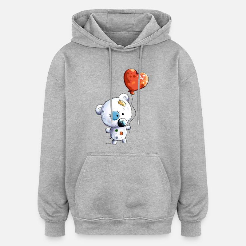 Mignon ours blanc avec un ballon - Sweat à capuche oversize unisexe - gris chiné