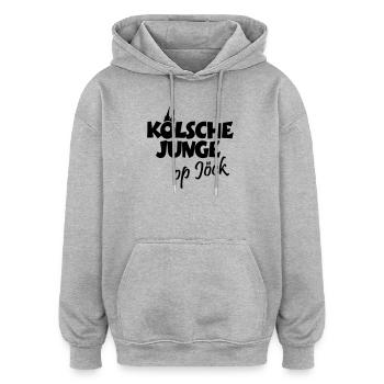 Kölsche Junge op Jöck - Kölsch - Köln - Kölner - Oversized Unisex Hoodie - Grau meliert - Vorne - Noah (186cm)