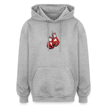 Red Boxing Gloves – Powerful Silhouette - Oversized Unisex Hoodie - heather grey - Front - Noah (186cm)