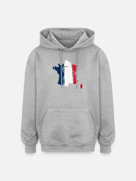 Paris Brushstroke Flag France - Oversized Unisex Hoodie - heather grey