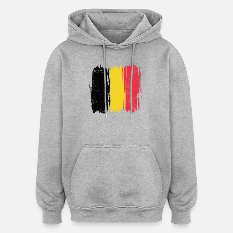 Drapeau belge Abstrait coups de pinceau - Sweat à capuche oversize unisexe - gris chiné