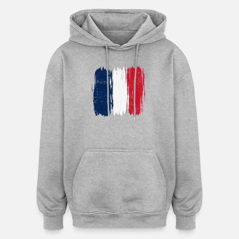Coup de pinceau Drapeau français - Sweat à capuche oversize unisexe - gris chiné