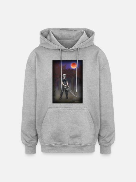 Skovarbejder, skovfoged, motorsav, fuldmåne - Oversize unisex hoodie - grå meleret