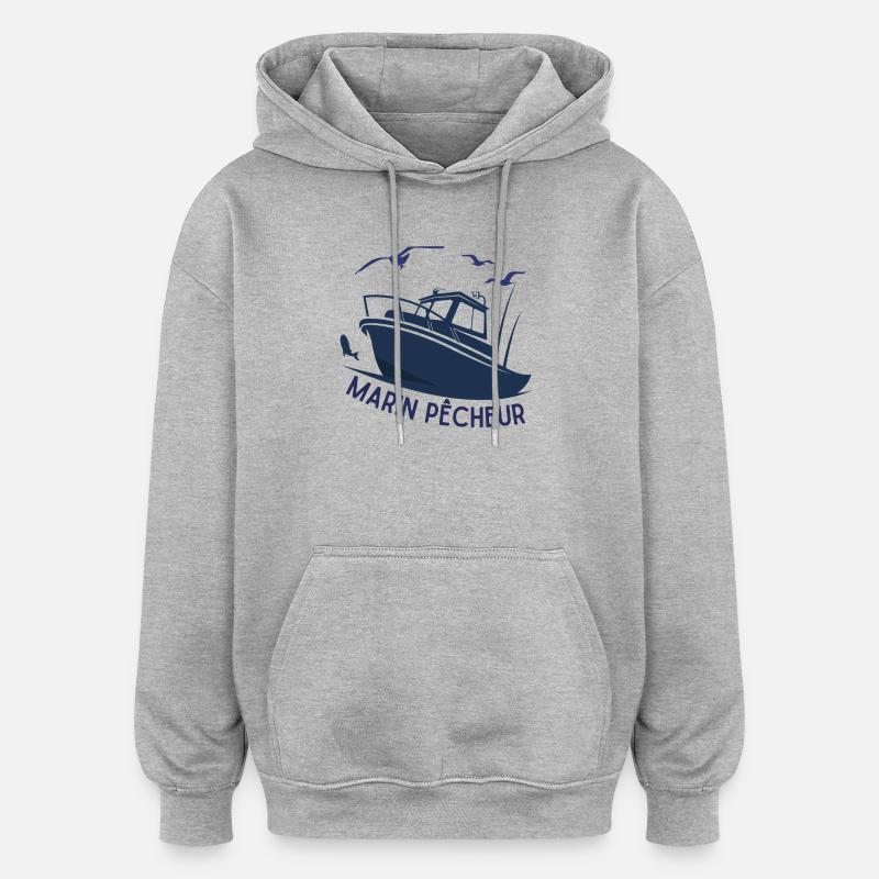 marin pêcheur, pêche en mer - Sweat à capuche oversize unisexe - gris chiné