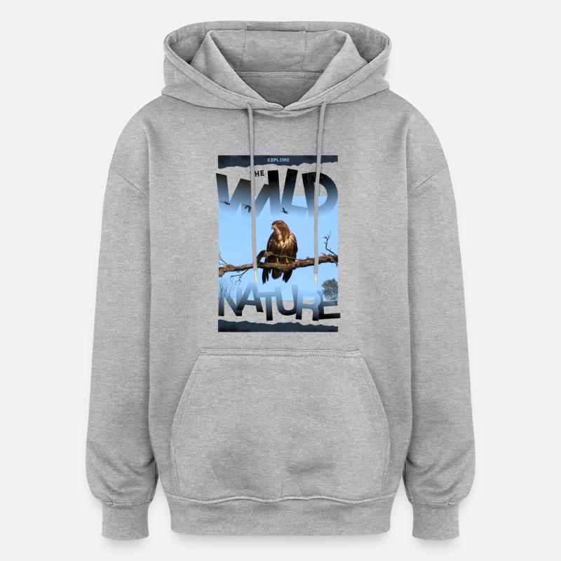 nature sauvage nature nature sauvage - Sweat à capuche oversize unisexe - gris chiné