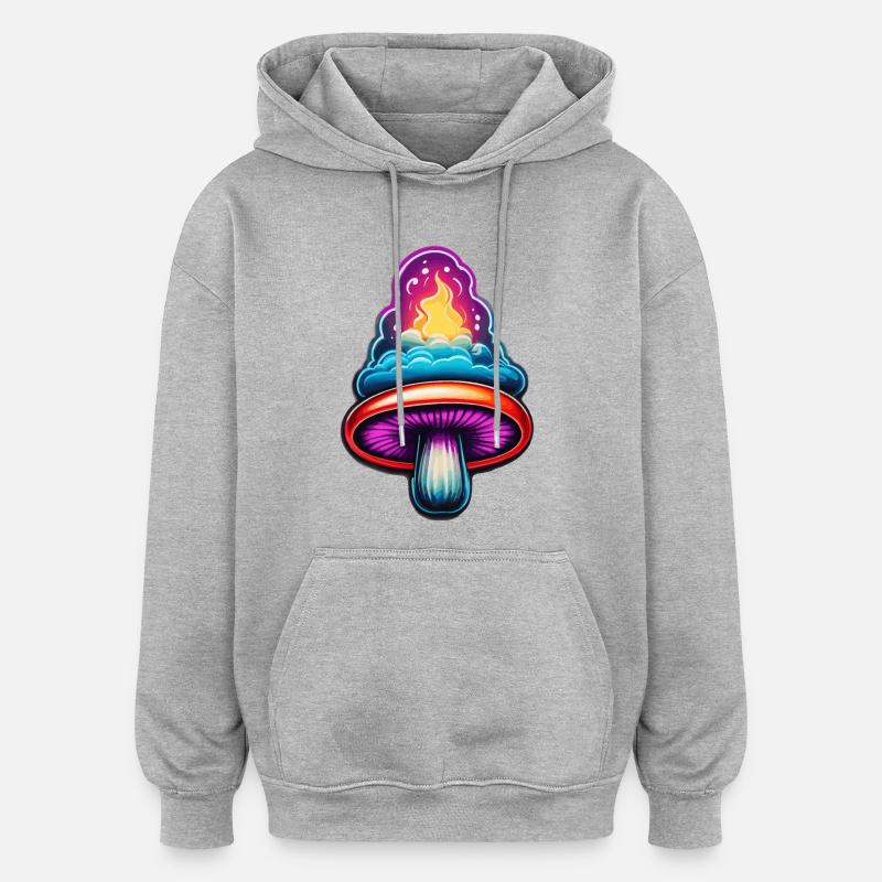 Champignon de feu - Sweat à capuche oversize unisexe - gris chiné