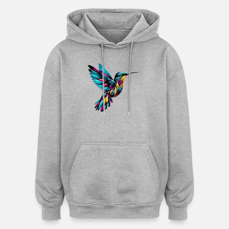 Kolibri - Oversized Unisex Hoodie - Grau meliert