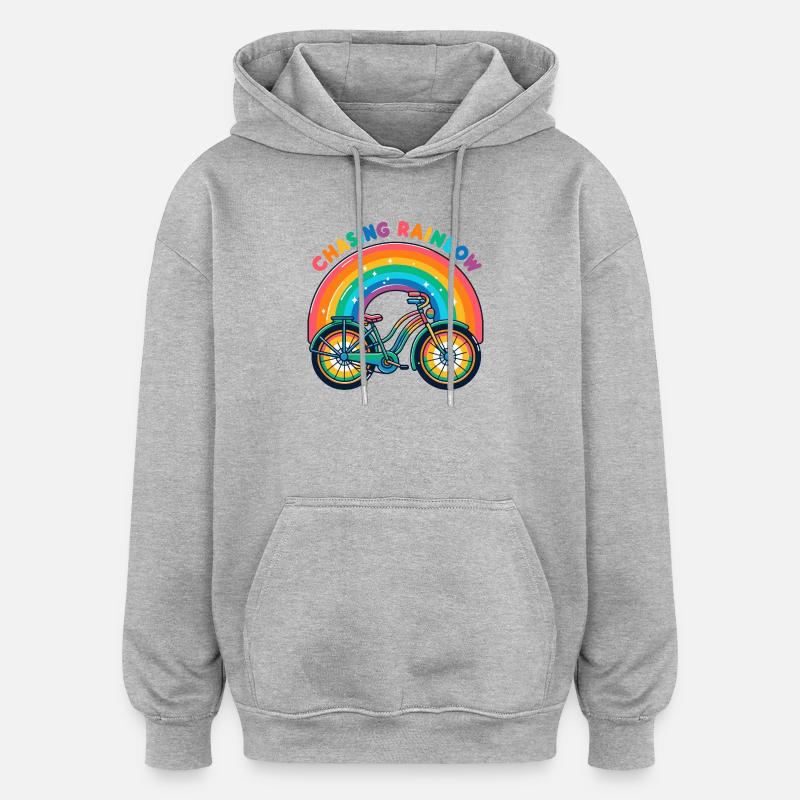 Conception de vélo Chasing Rainbow - Sweat à capuche oversize unisexe - gris chiné