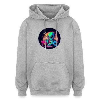 Extraterrestre au travail - Sweat à capuche oversize unisexe - gris chiné - Devant - Noah (186cm)