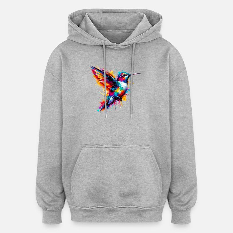 Kolibri - Oversized Unisex Hoodie - Grau meliert
