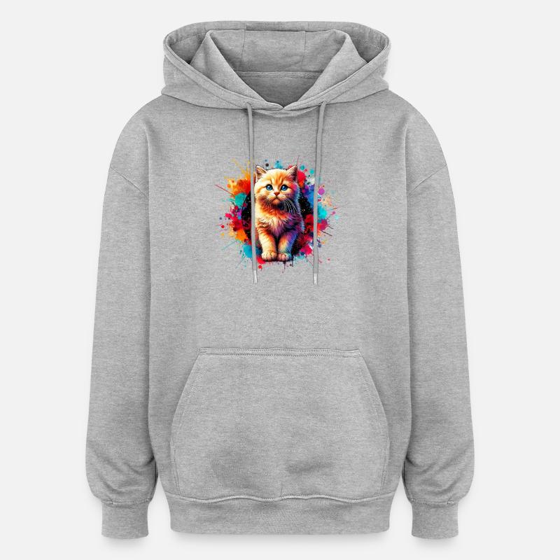 Katze - Oversized Unisex Hoodie - Grau meliert